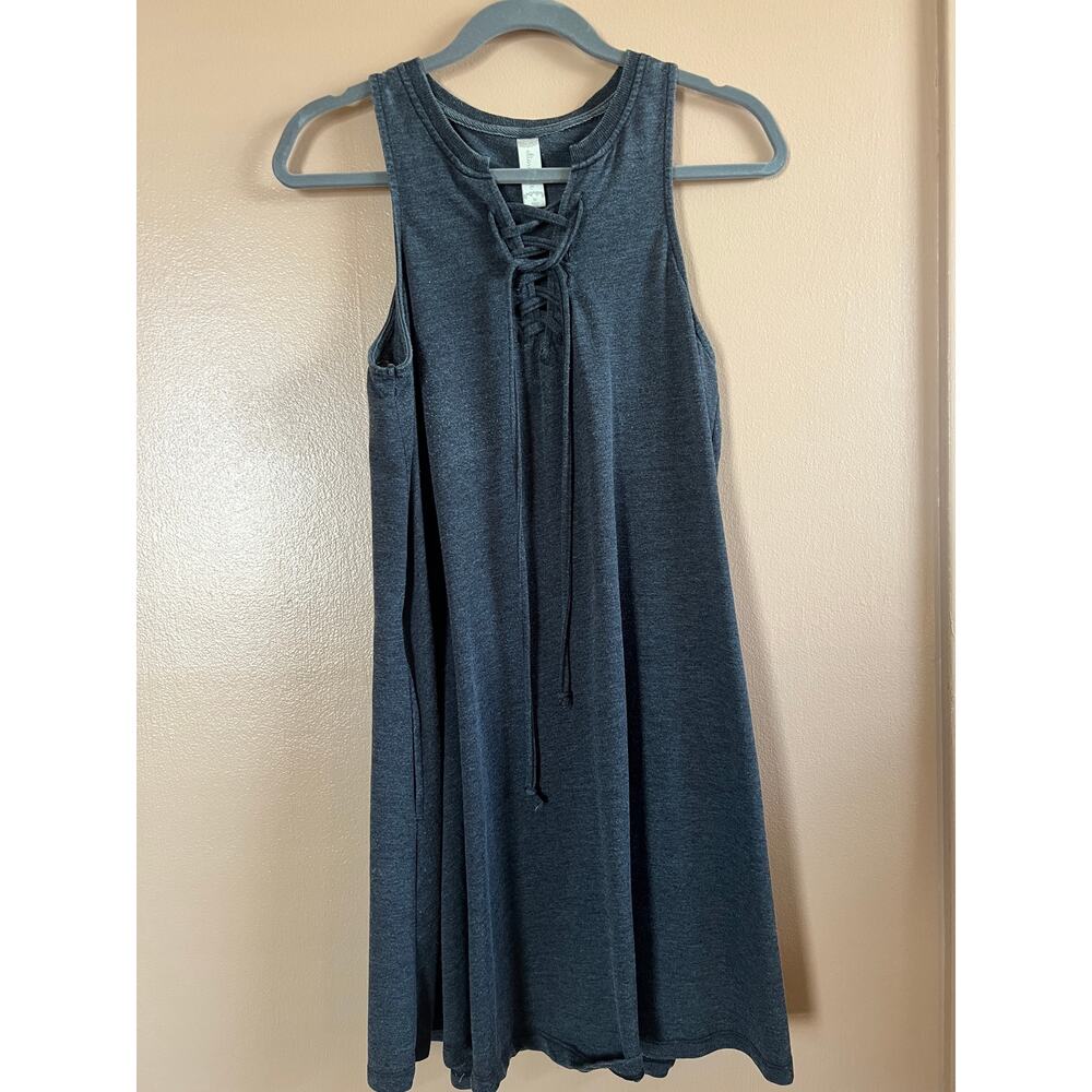 Altar'd State Charcoal Mineral Wash Lace-Up V-Neck Swing Dress Pockets M